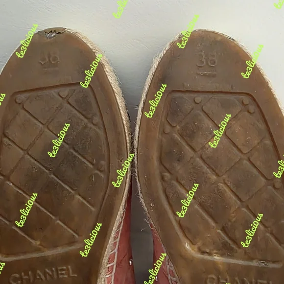 CHANEL 17B SUEDE PEARL PINK ESPADRILLES SIZE 38 *PRE-OWNED* - Picture 6 of 13